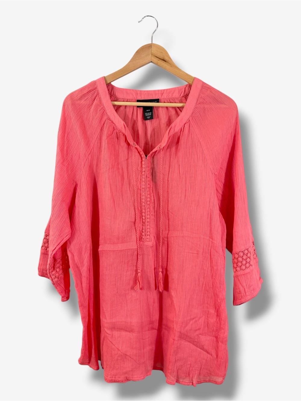 Lane Bryant Gauze Cotton Coral Tunic 18/20 Tassel Tie Neck Casual Swim Cover Up
